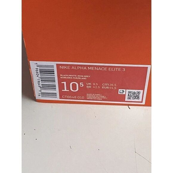 Men's  Sz 10.5 Nike Alpha Menace Elite 3 Black Football Cleats CT6648-010 NEW - Picture 2 of 13